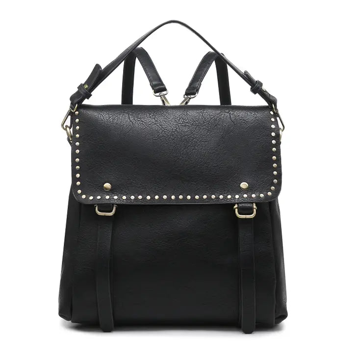 Indigo Backpack w/ Studded Details Color is Black NWT Ro Rox Minerva Studded Canvas Gothic Backpack Bag | Ro Rox main image 4