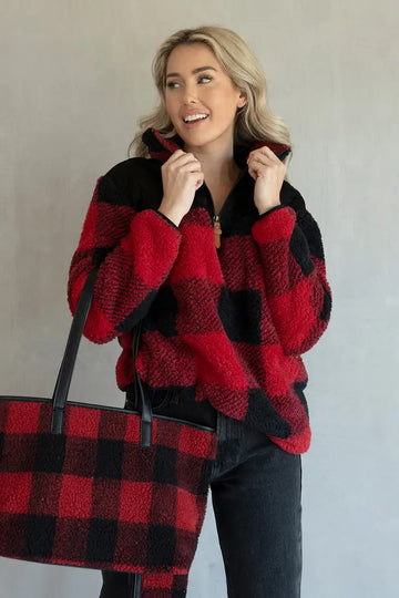 Bella Plaid Quilted Contrast Sherpa