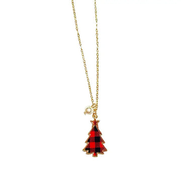 Red Buffalo Check Christmas Tree Necklace