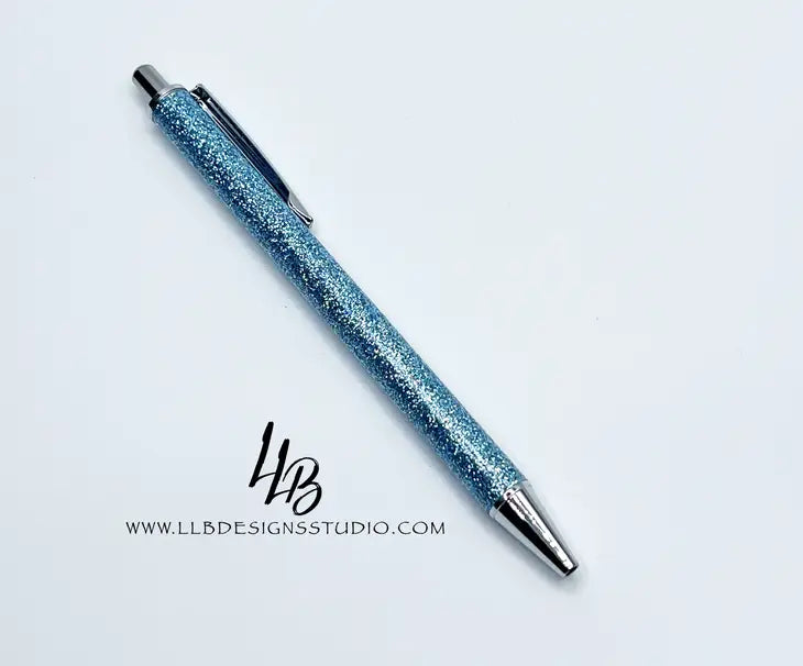 Light Blue Glitter l Clickable Pen